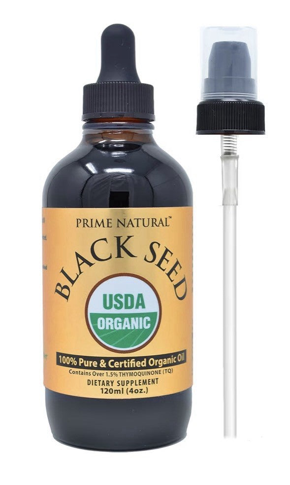 PRIME NATURAL Black Seed Oil Organic Cold Pressed Unrefined 4oz Nigella Sativa