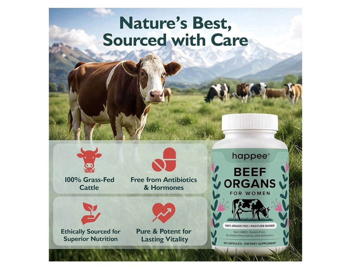 Happee Beef Organs For Women Grass Fed Pasture Raised Supplement 90 Capsules