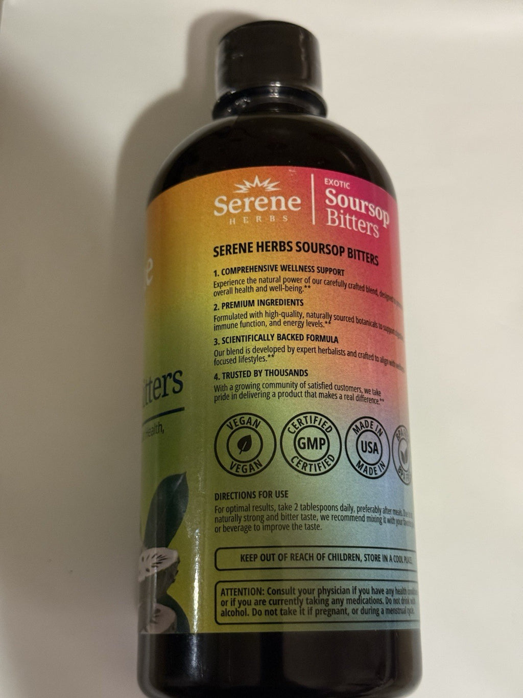Serene HERBS Soursop Bitters Ancient Herbal Formula Detox Gut Health 16oz