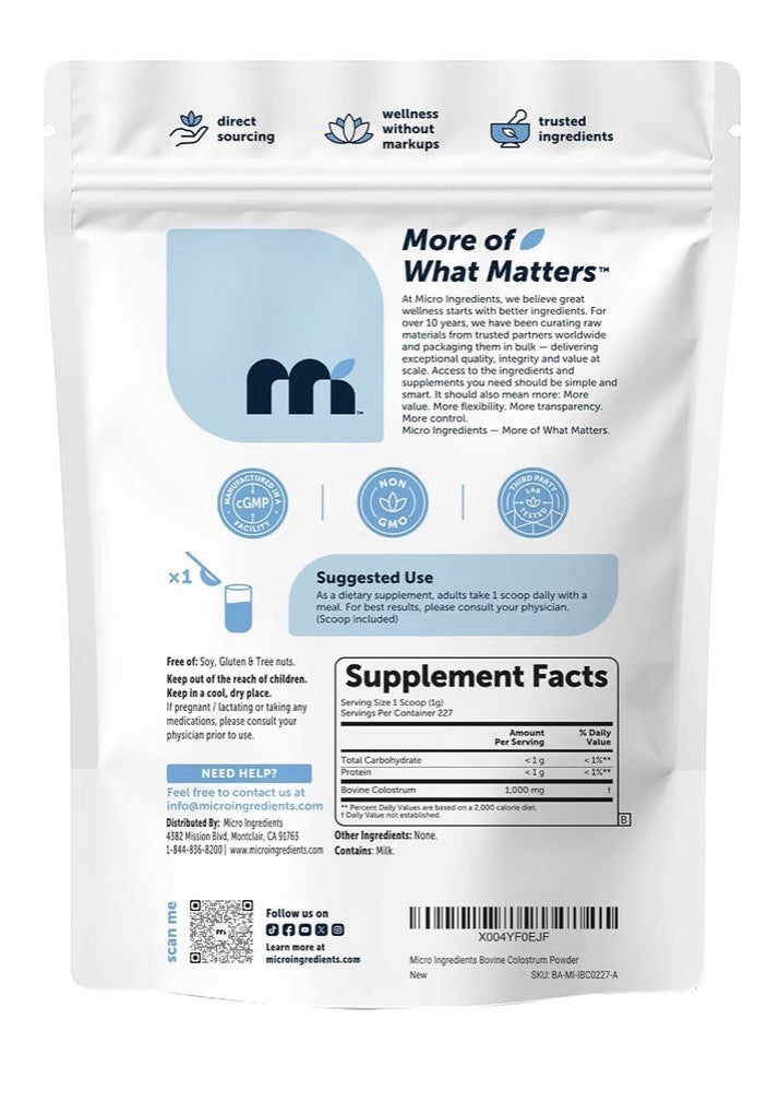 Micro Ingredients Instant Bovine Colostrum Powder Unflavored 8 oz For Women &Men