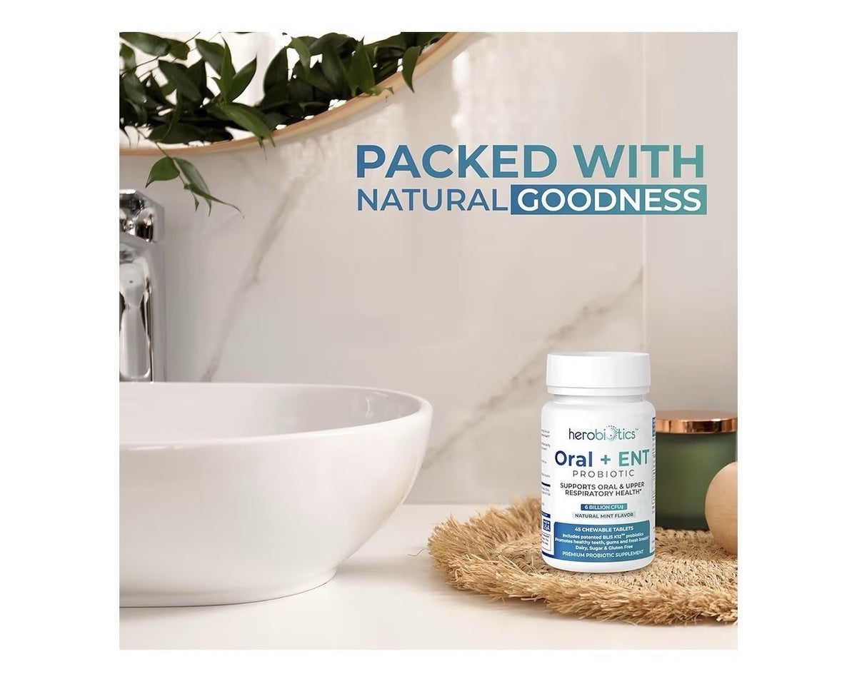 herobiotics Oral+ENT Probiotics Better Breath Gingivitis Strep Throat 45Chewable