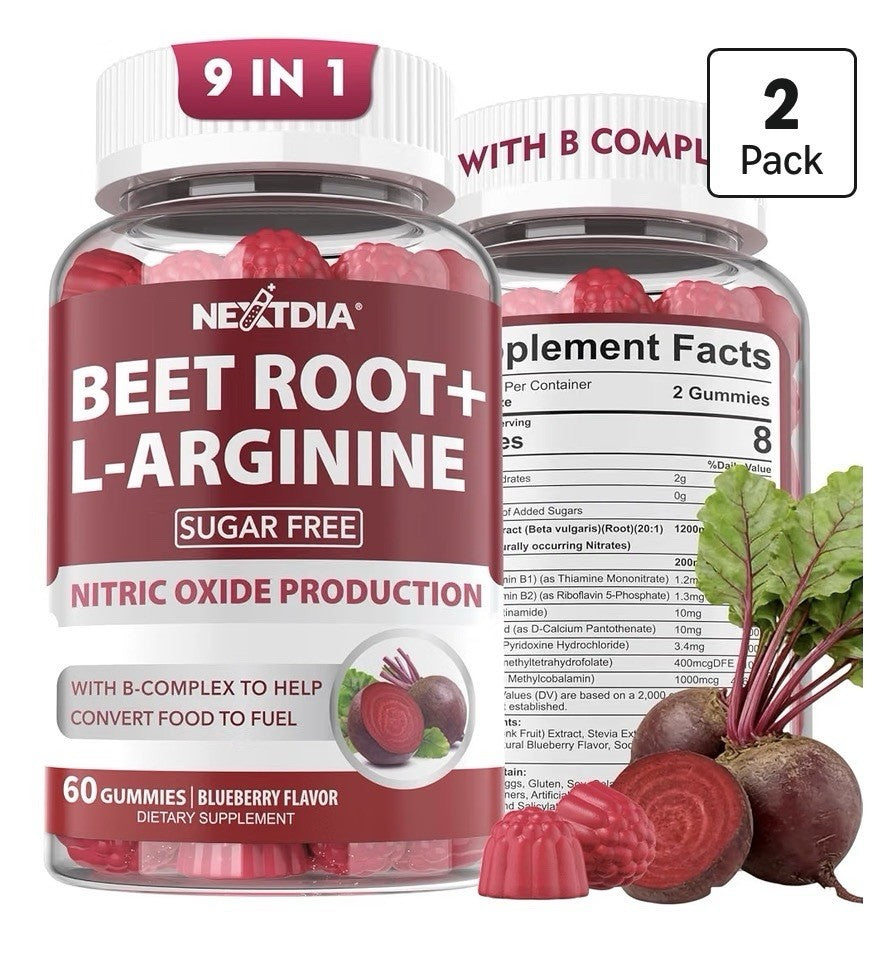 Nextdia Beet Root Gummies +  L-Arginine Nitric Oxide Production 2 Pack Sugarfree