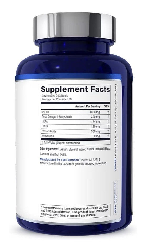 1MD Nutrition KrillMD Antarctic Krill Oil Omega 3 Astaxanthin EPA DHA 2 Pack