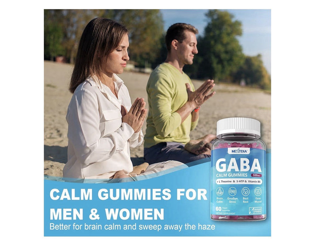 Nextdia GABA Calm Gummies 500 mg with L Theanine 5-HTP Vitamins B6 60 Gummies