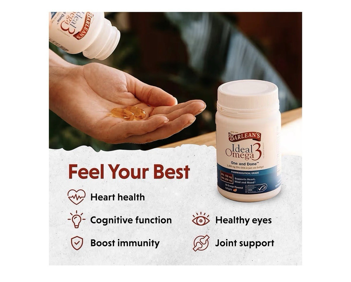 Barlean's Ideal Omega 3 Fish Oil EPA DHA Heart Mind Mood Brain Health 30softgels