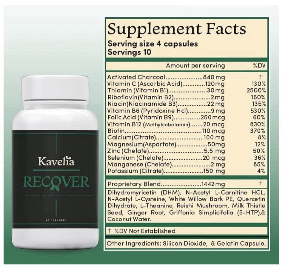 Kavelia Recovery Pre & Post Drinking Aid Liver Support Hydration Electrolytes