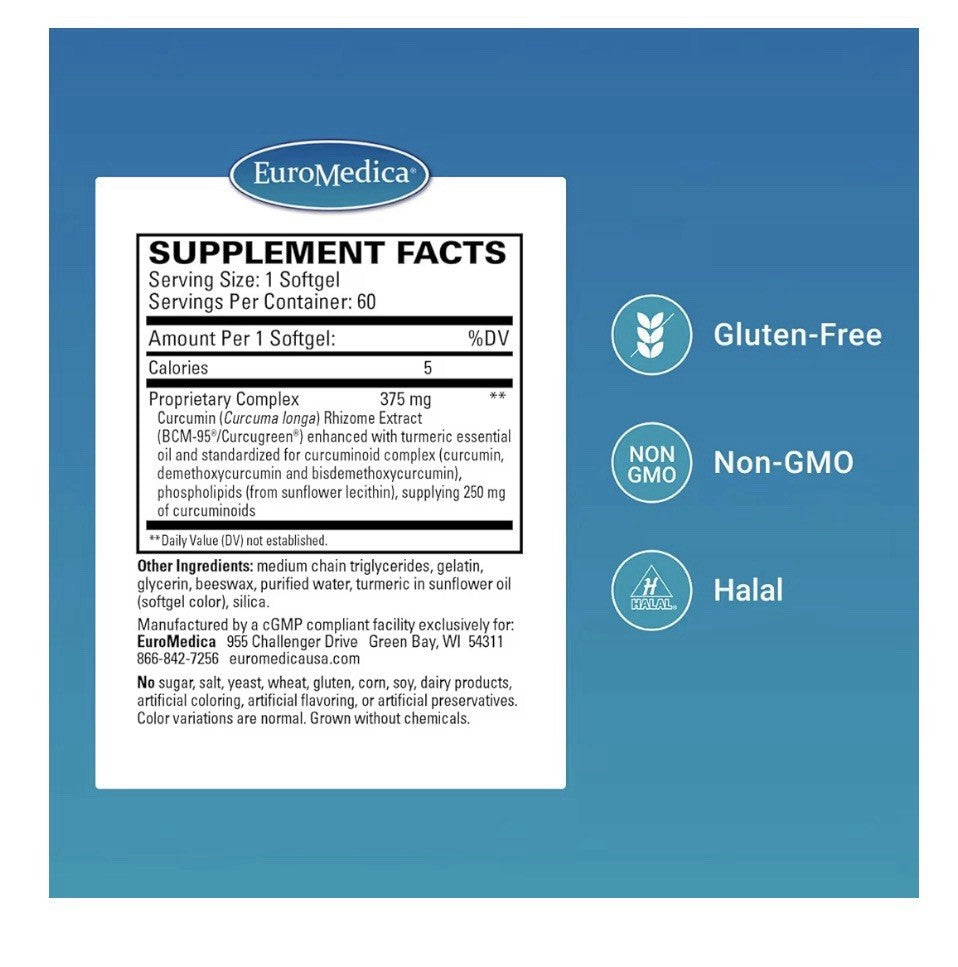 EuroMedica CuraPro Antioxidant Supplement 375mg Brain Immune Health Support 60sg