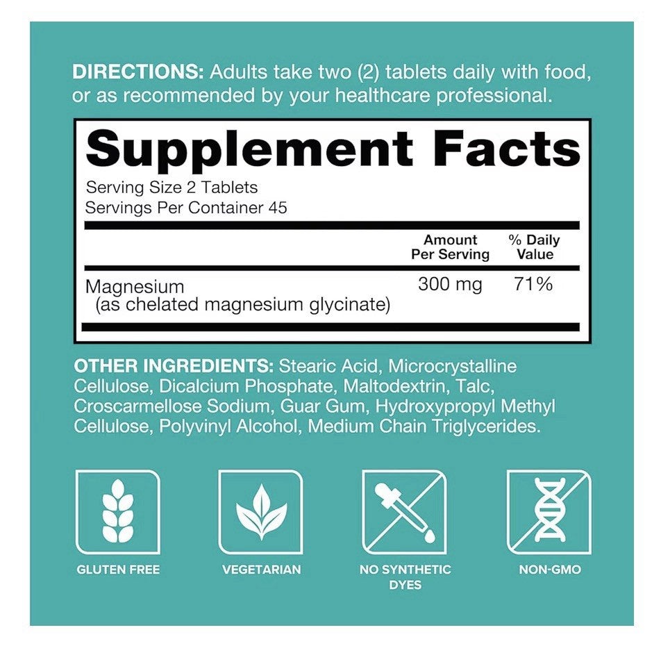Qunol Magnesium Glycinate 300mg Nerve Bone Muscle Health Stress Sleep 90 Tablets