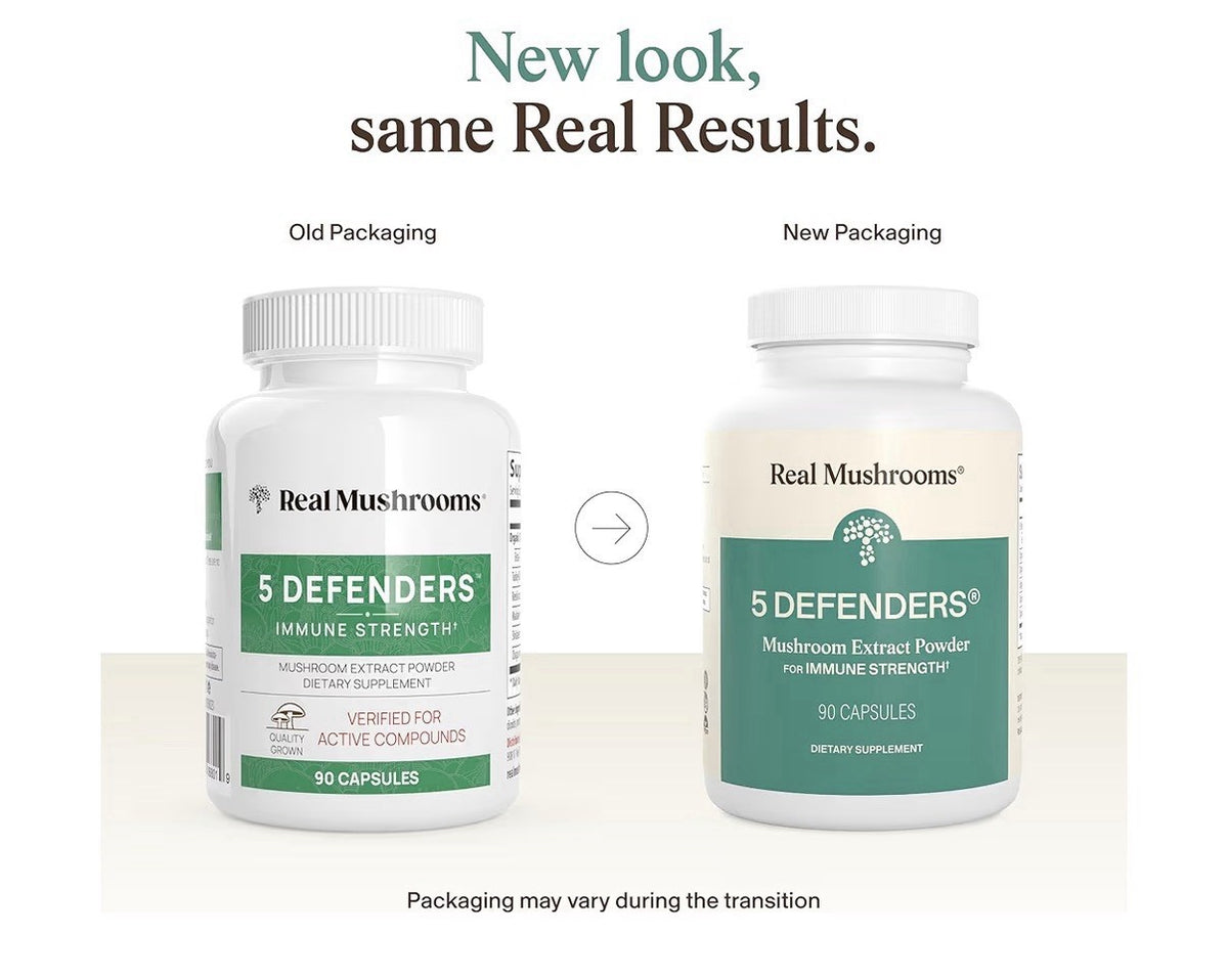 Real Mushrooms 5 Defenders Adaptogenic Mushrooms Complex Wellness Support 90ct