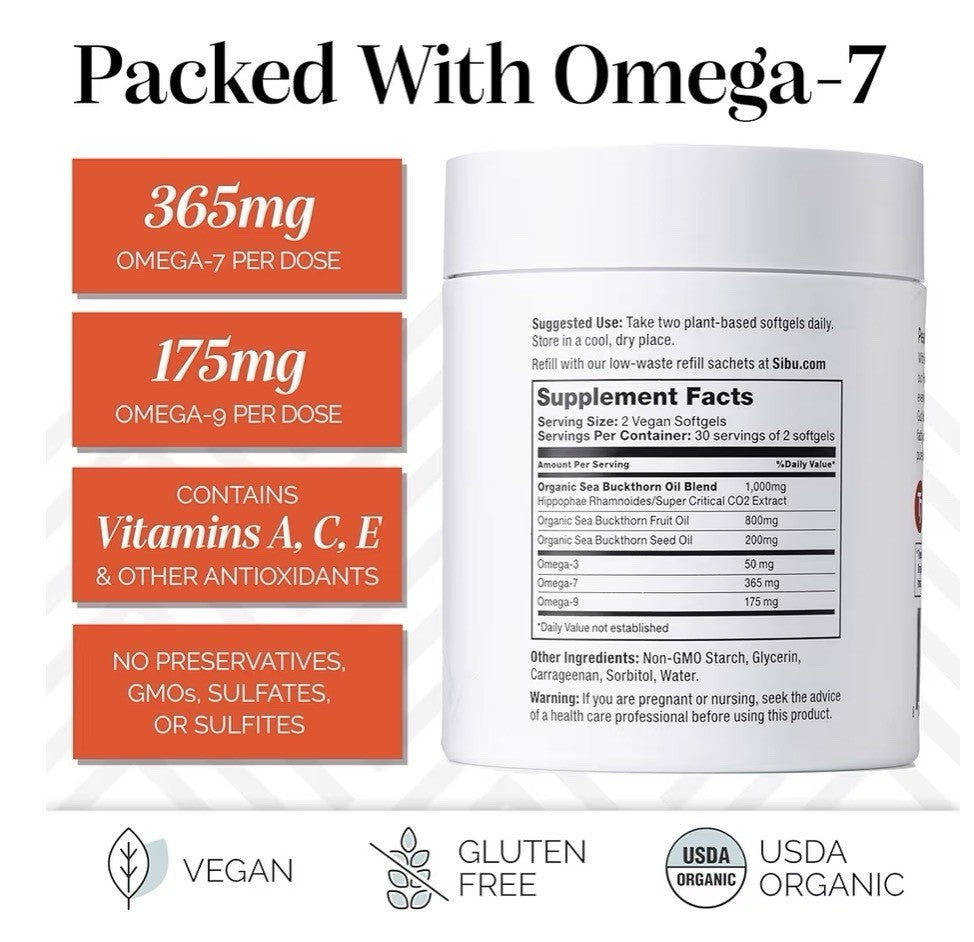 sibu Omega-7 Sea Buckthorn For Healthy Skin Hair Nails Dryness 60 Softgels
