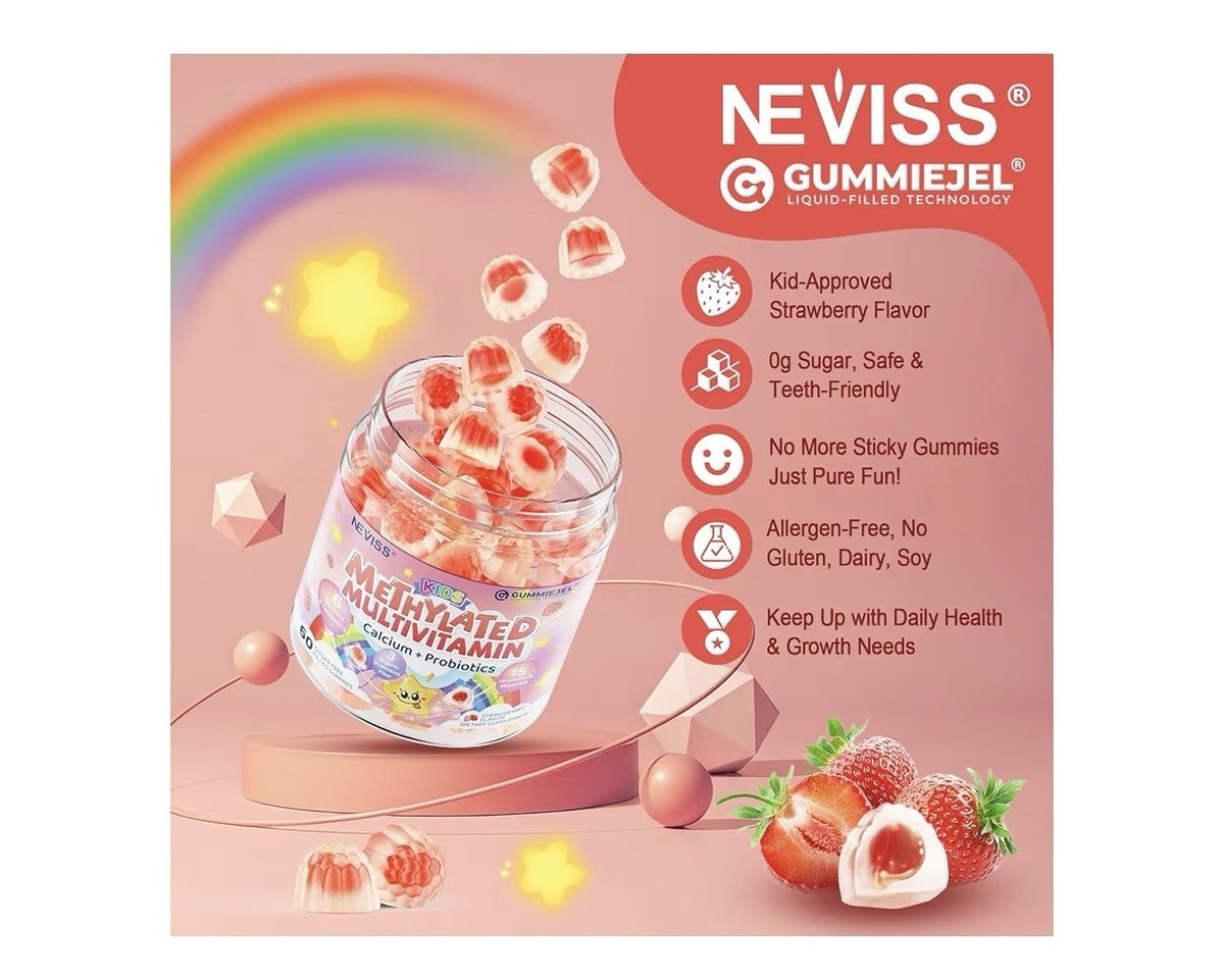 Nextdia Kids Methylated Multivitamin Gummies Calcium D3 K2 Probiotics 60 Gummies