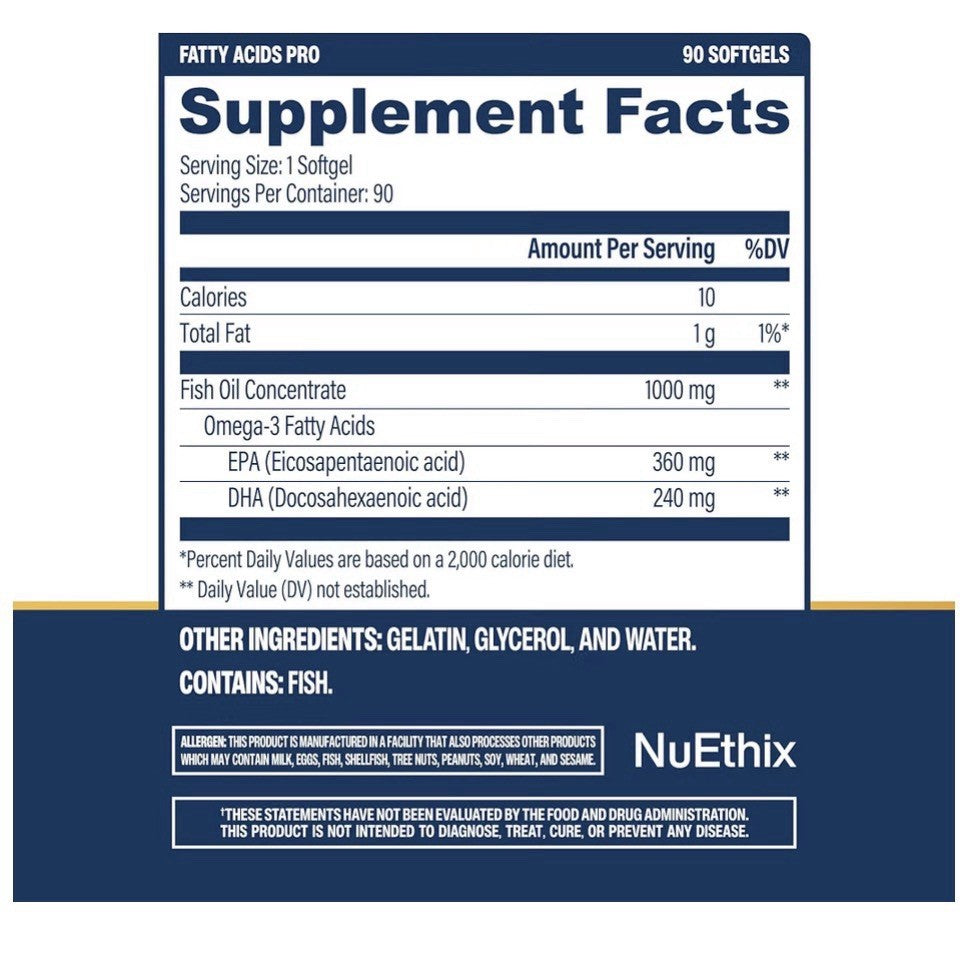NuEthix Formulations Fatty Acids Pro EPA-DHA Fish Oil For Optimal Wellness 90sg