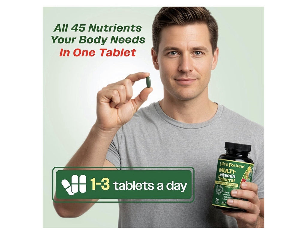 Life's Fortune Multivitamin Mineral Energy Immunity Brain Overall Wellness 180Ta