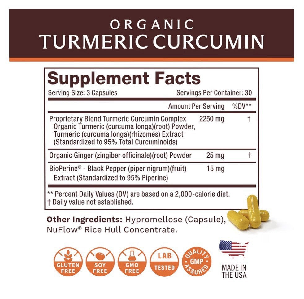 Life's Fortune Organic Turmeric Curcumin Healthy Inflammatory Response 90Capsule