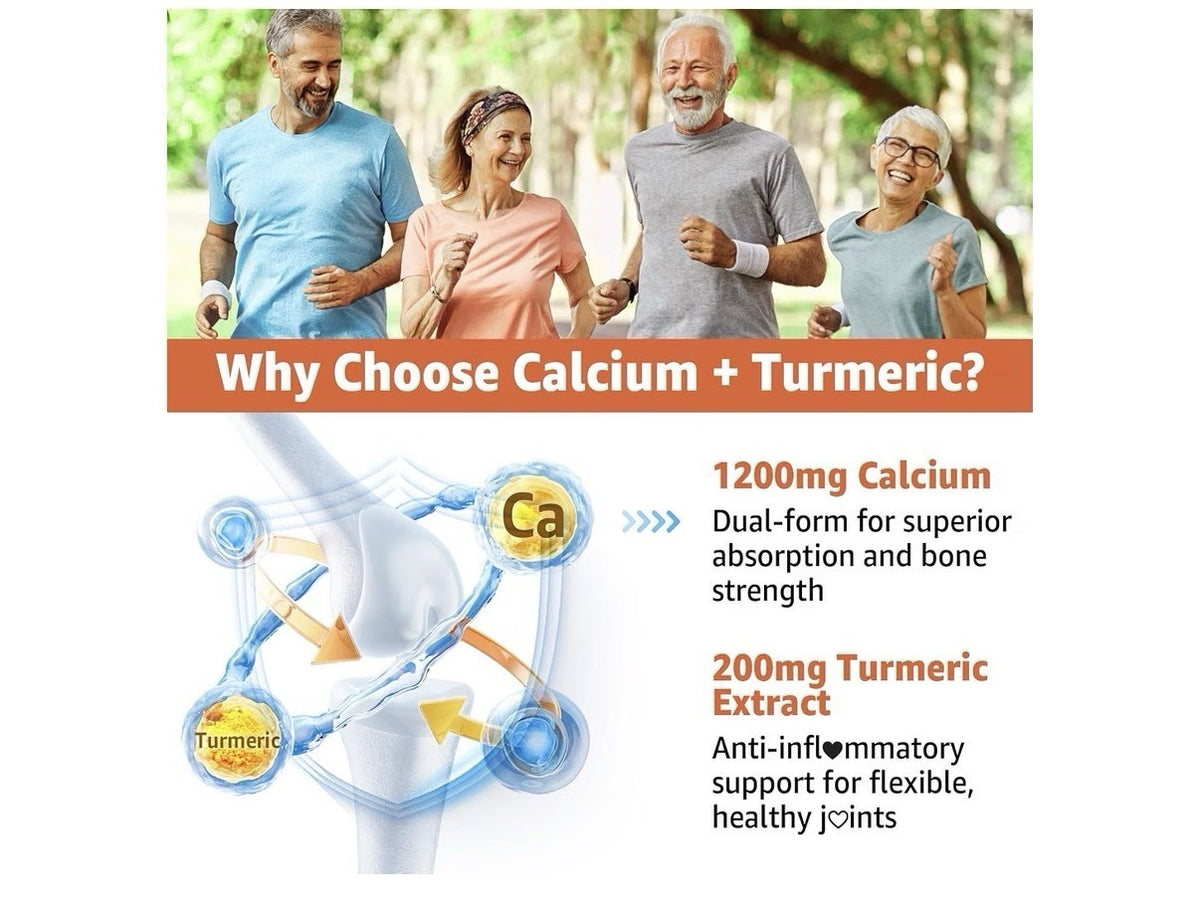 Nextdia Calcium 1200 MG + Turmeric With Vitamin D3 +K2 +B12 Orange Flavor 2 Pack