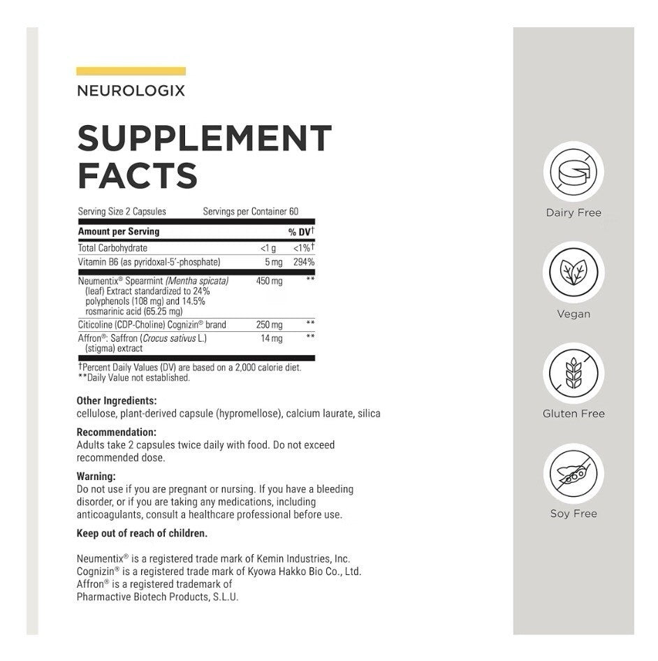 Integrative Therapeutics Neurologix Nootropic Cognition Memory Focus Mood 120cap