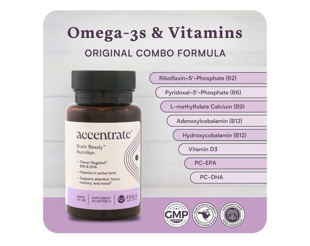 Accentrate Combo Focus Kids Supplement Methylated Vitamin B Complex Omega 30Caps