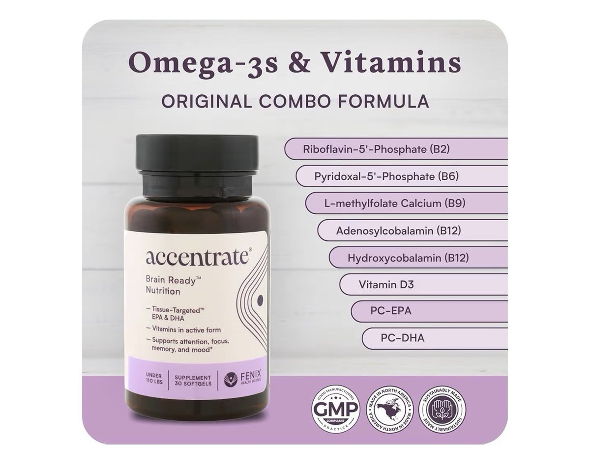 Accentrate Combo Focus Kids Supplement Methylated Vitamin B Complex Omega 30Caps
