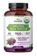 Zazzee Organic Milk Thistle 80% Silymarin Flavonoids Healthy Liver Function 60ca