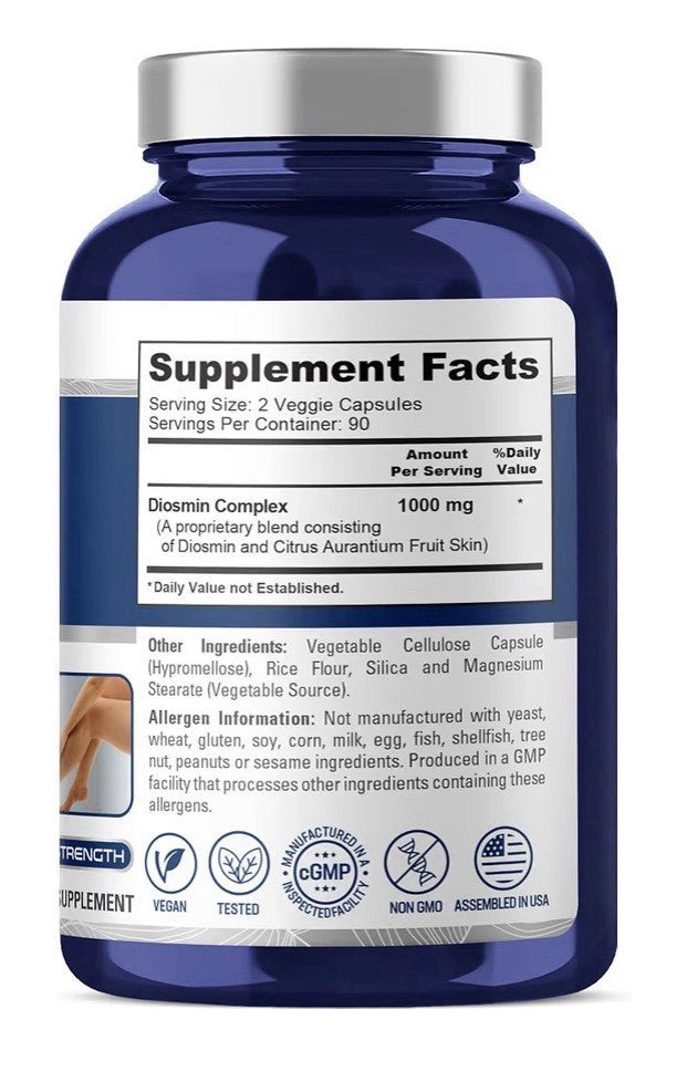 NusaPure Diosmin Complex 1000mg Per Serving 2 Pack 180 Veg Capsules Each Pack