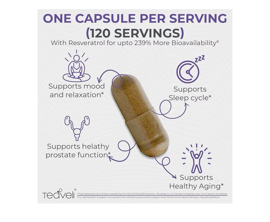 Teaveli Apigenin With Trans Resveratrol Sleep Support Supplement 120 Capsules