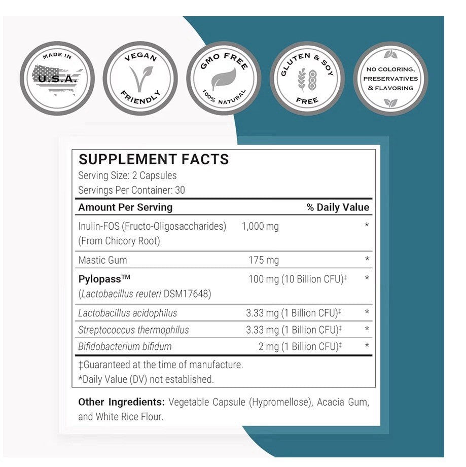 Supersmart H. Pylori Advanced Formula Mastic Gum, Probiotics & Prebiotic 60caps