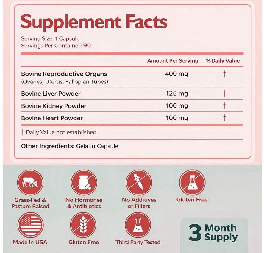 Happee Beef Organs For Women Grass Fed Pasture Raised Supplement 90 Capsules