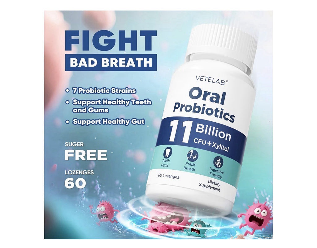 Vetelab Oral Probiotics 11 Billion CFU Dry mouth Bad Breath Teeth Gums 60lozenge