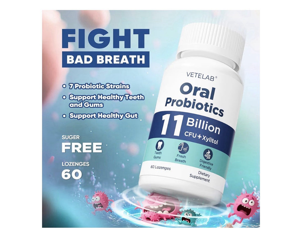 Vetelab Oral Probiotics 11 Billion CFU Dry mouth Bad Breath Teeth Gums 60lozenge