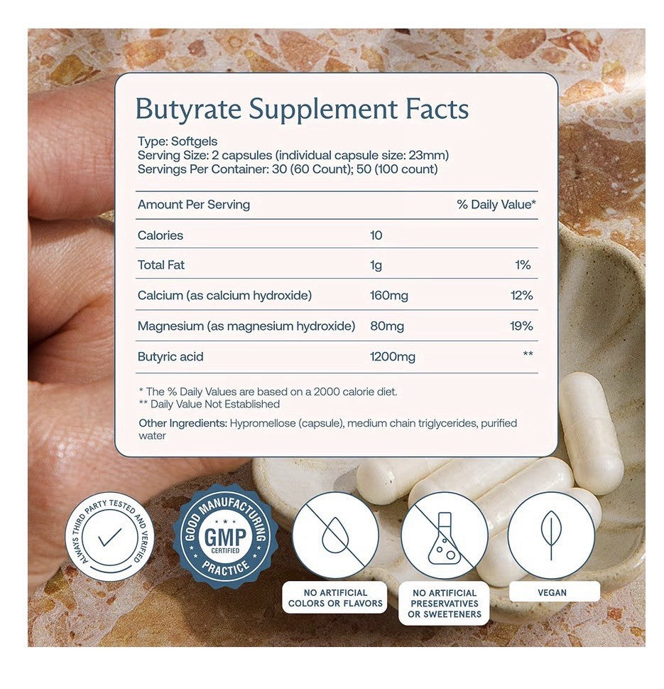 BodyBio Calcium Magnesium Butyrate Postbiotic Gut Digestive Bloat Support 250cap