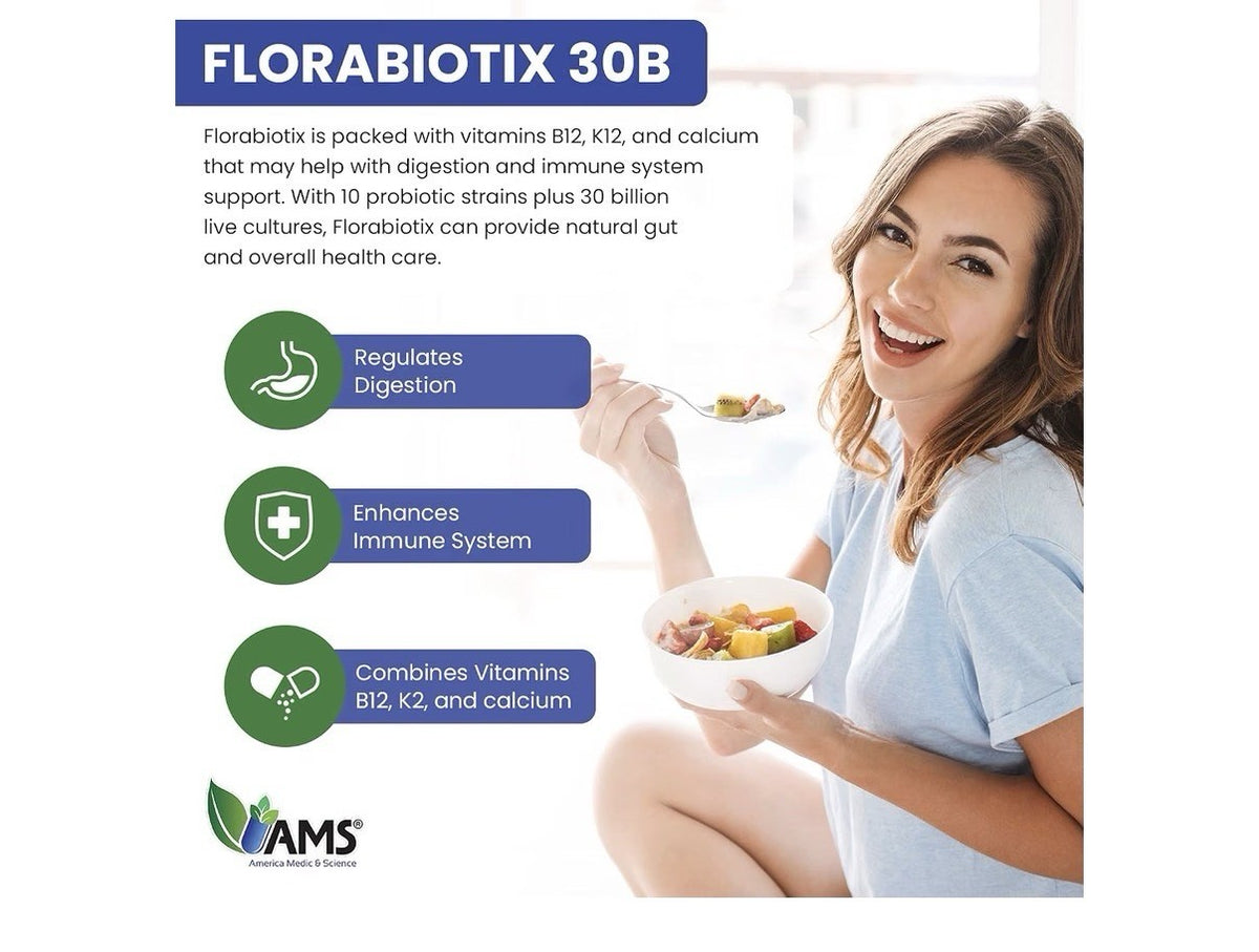 AMS Florabiotix Probiotic Immune Digestive Support 30 Billion Live Cultures 30ca