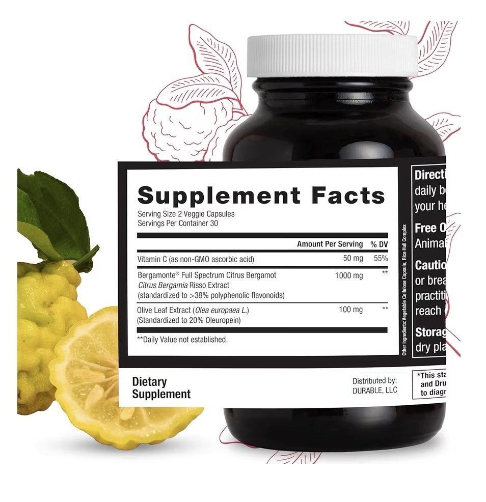 Durable Heart Bergamonte Citrus Bergamot 1,000 mg + Olive Leaf Extract 3 Packs