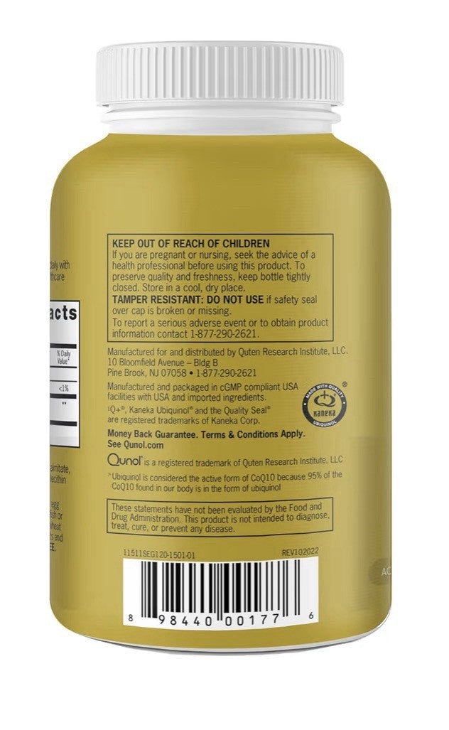 Qunol Ubiquinol CoQ10 200mg Antioxidant Heart Vascular Health Energy 120softgels