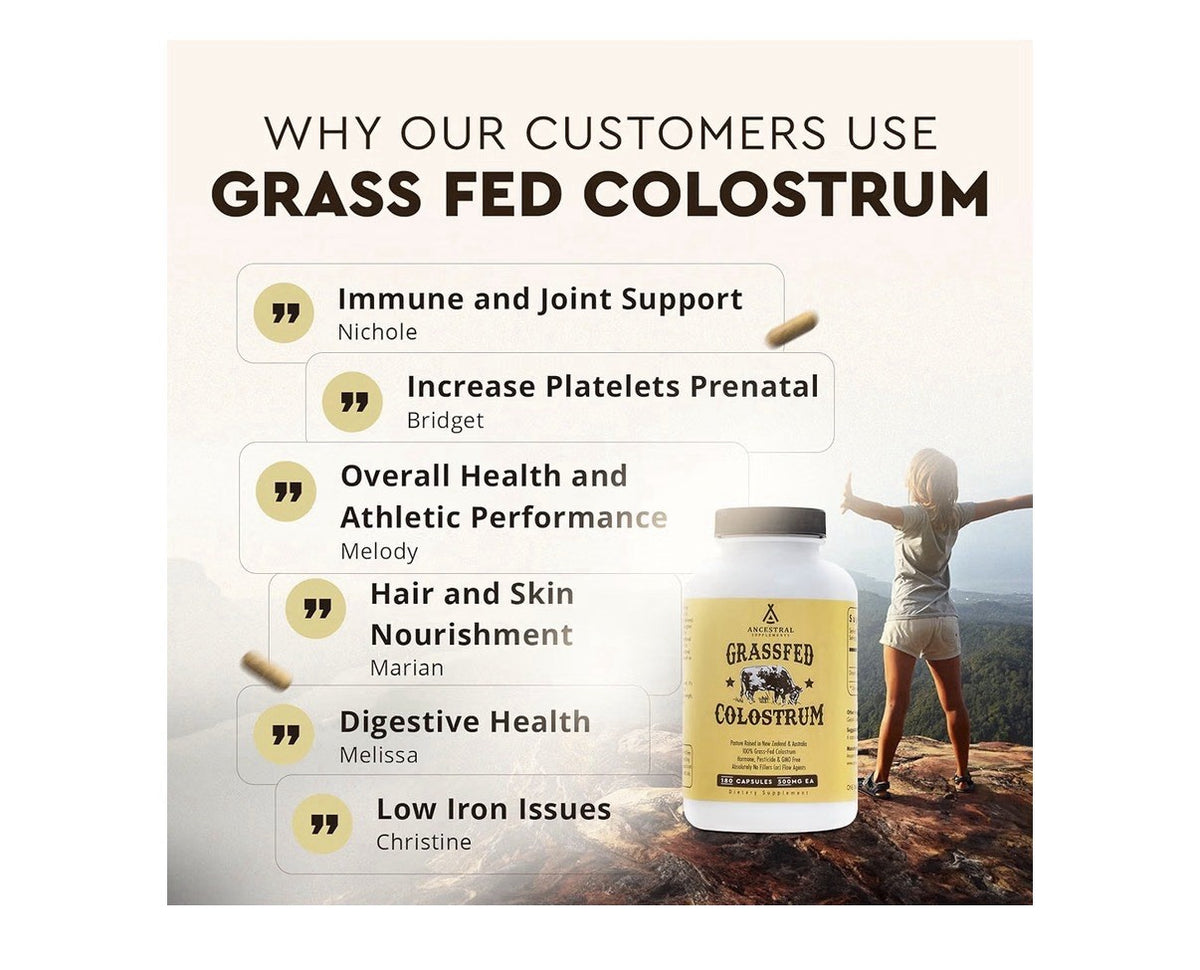 Ancestral Supplements Grass Fed Beef Colostrum Supplement Pasture Raised 180caps