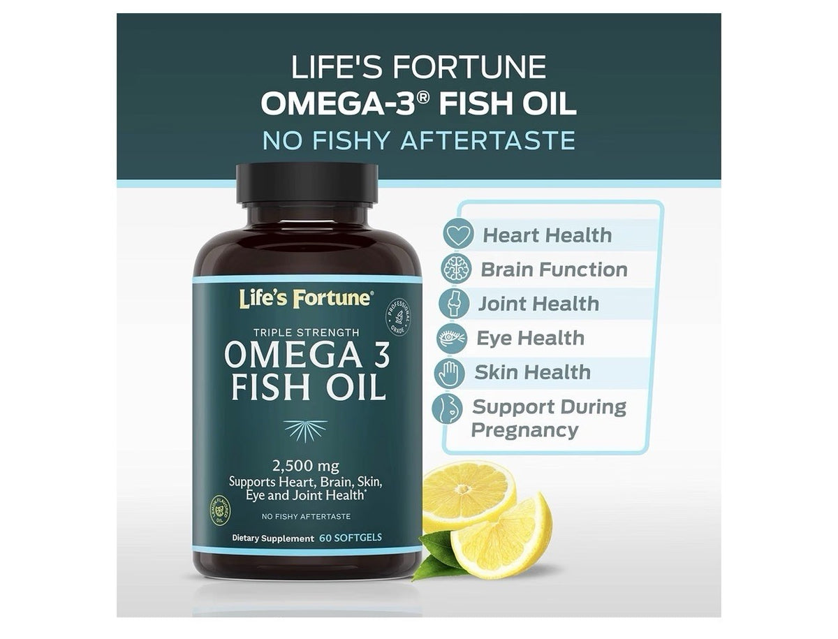 Life's Fortune Omega 3 Fish Oil 2500 mg Heart Brain Skin Eye Joint Health 120sg