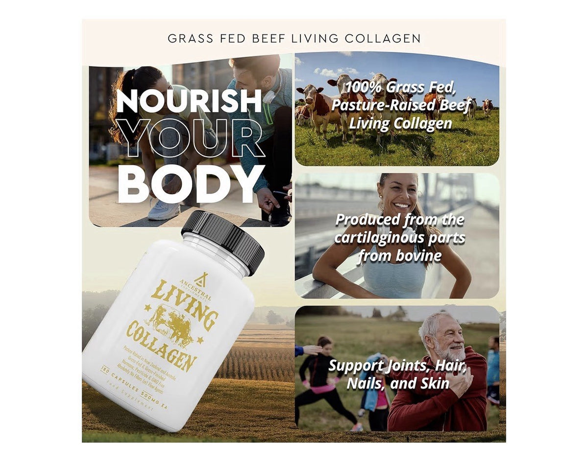 Ancestral Supplements Living Collagen Grass Fed Beef Pasture Raised 180 Capsules