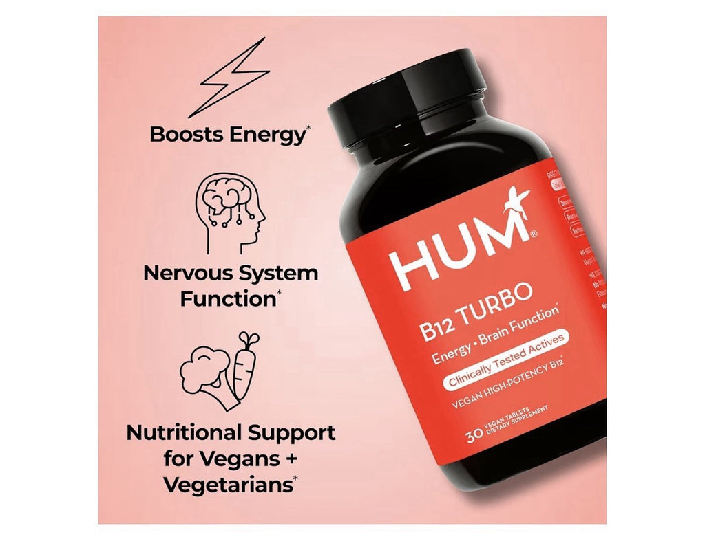 HUM B12 Turbo Vitamin B12 Supplement Daily Energy Support Brain Function 30 Tabs