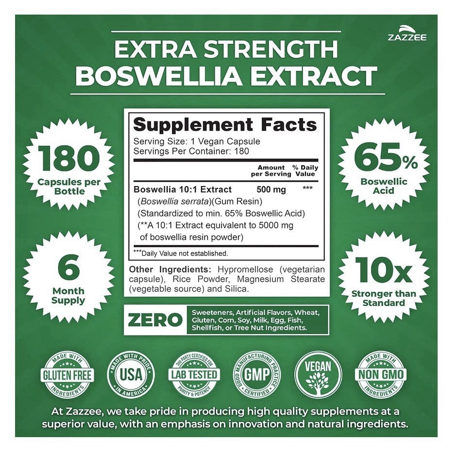 Zazzee Boswellia Supports Healthy Joint Mobility 6 Month Supply 180 Capsules