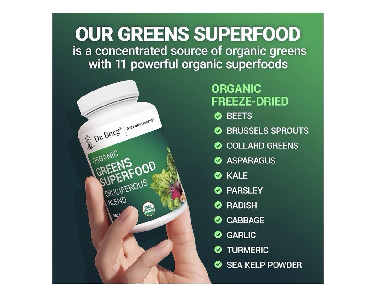 Dr. Berg Greens Superfood Cruciferous Blend Vegetable 250 Tablets Super Greens