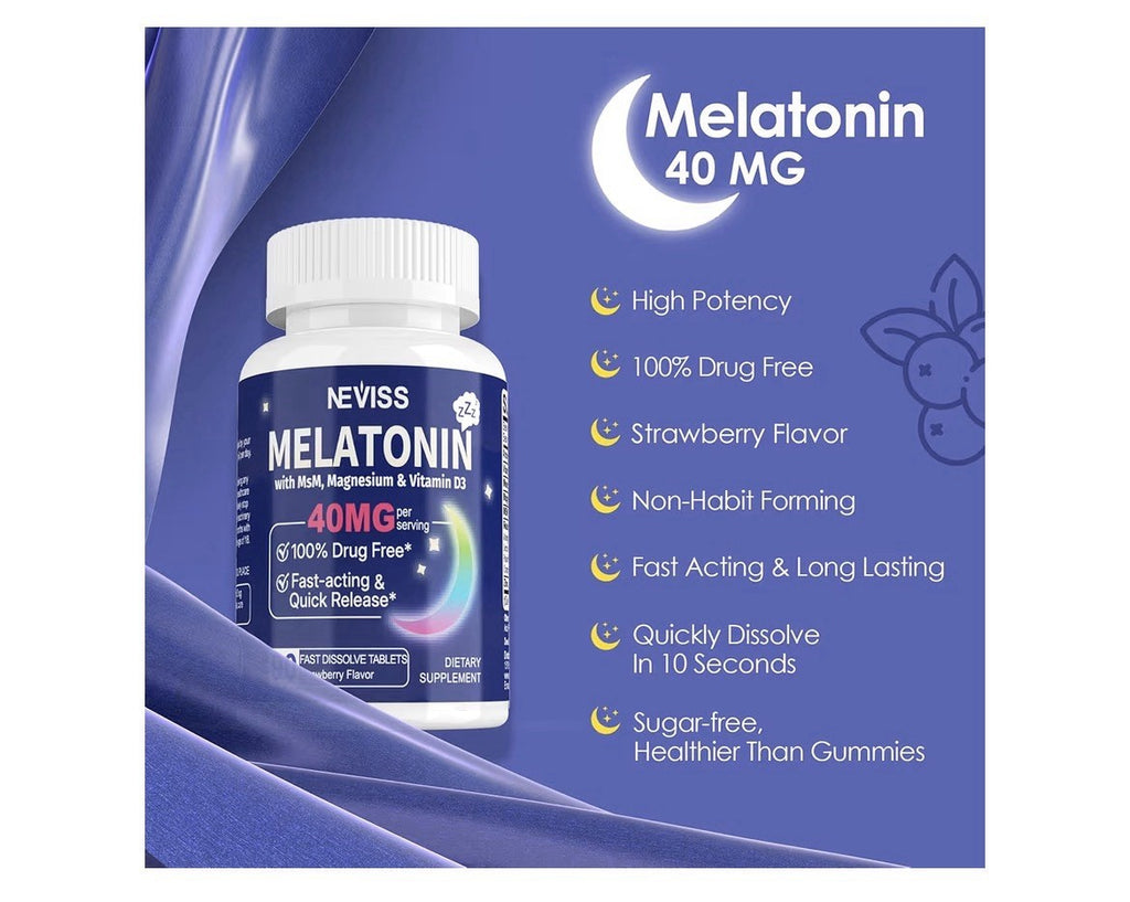 2 Pack NEVISS Melatonin 40 mg With MSM, Magnesium, Vitamin D3 Fast Acting