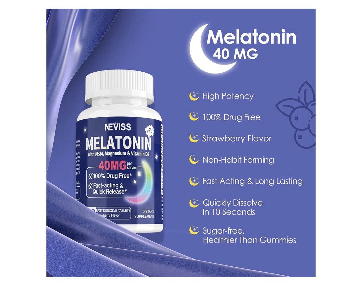 2 Pack NEVISS Melatonin 40 mg With MSM, Magnesium, Vitamin D3 Fast Acting