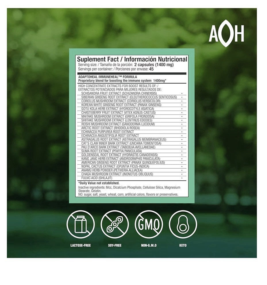 ADAPTOHEAL Immuneheal Adaptogen Immune System Booster Supplement 23Extract 90cap