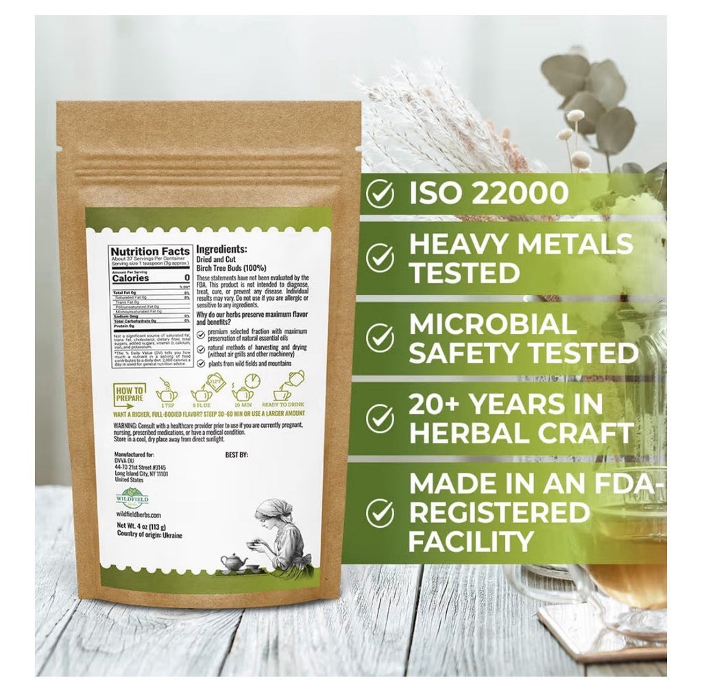 Wildfield Birch Tree Buds Herbal Tea (Betulae Gemmae) Betula Pendula Hojas 4oz