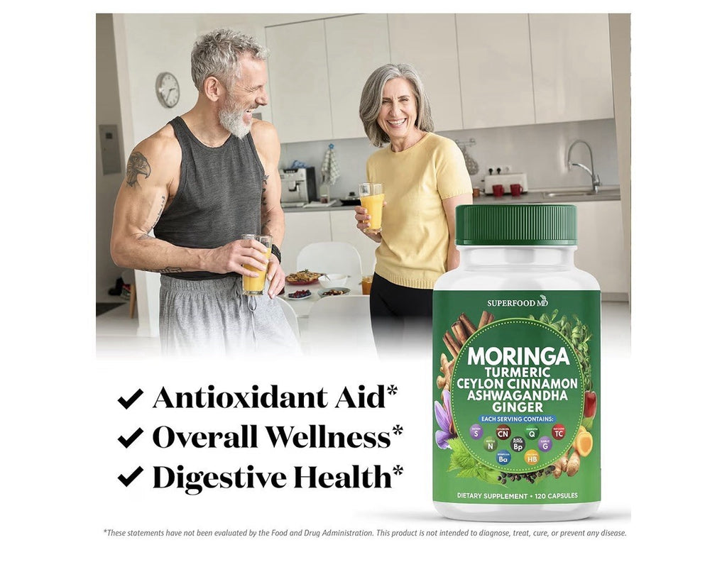 2 Packs Superfood MD Moringa Supplement Turmeric Ginger Boswellia Saffron Basil