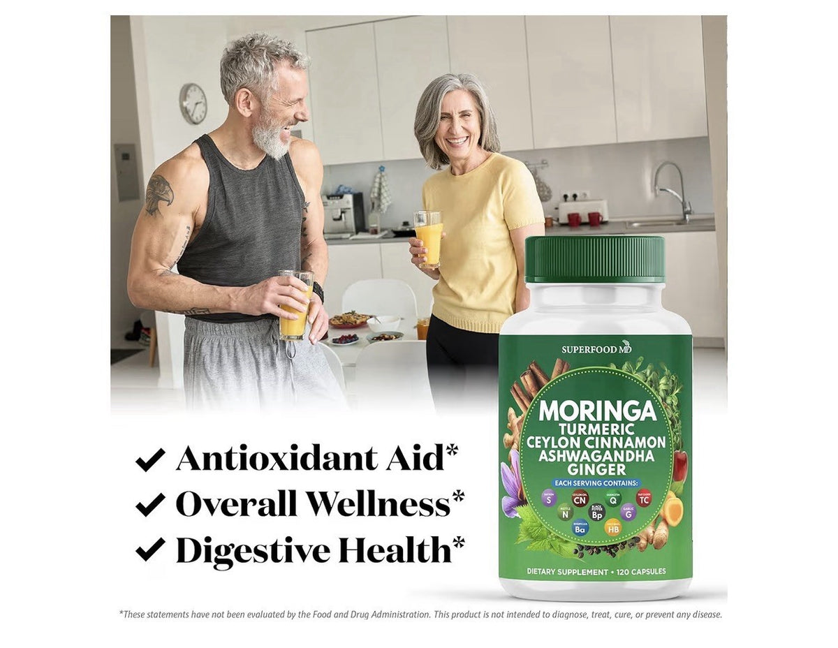 2 Packs Superfood MD Moringa Supplement Turmeric Ginger Boswellia Saffron Basil