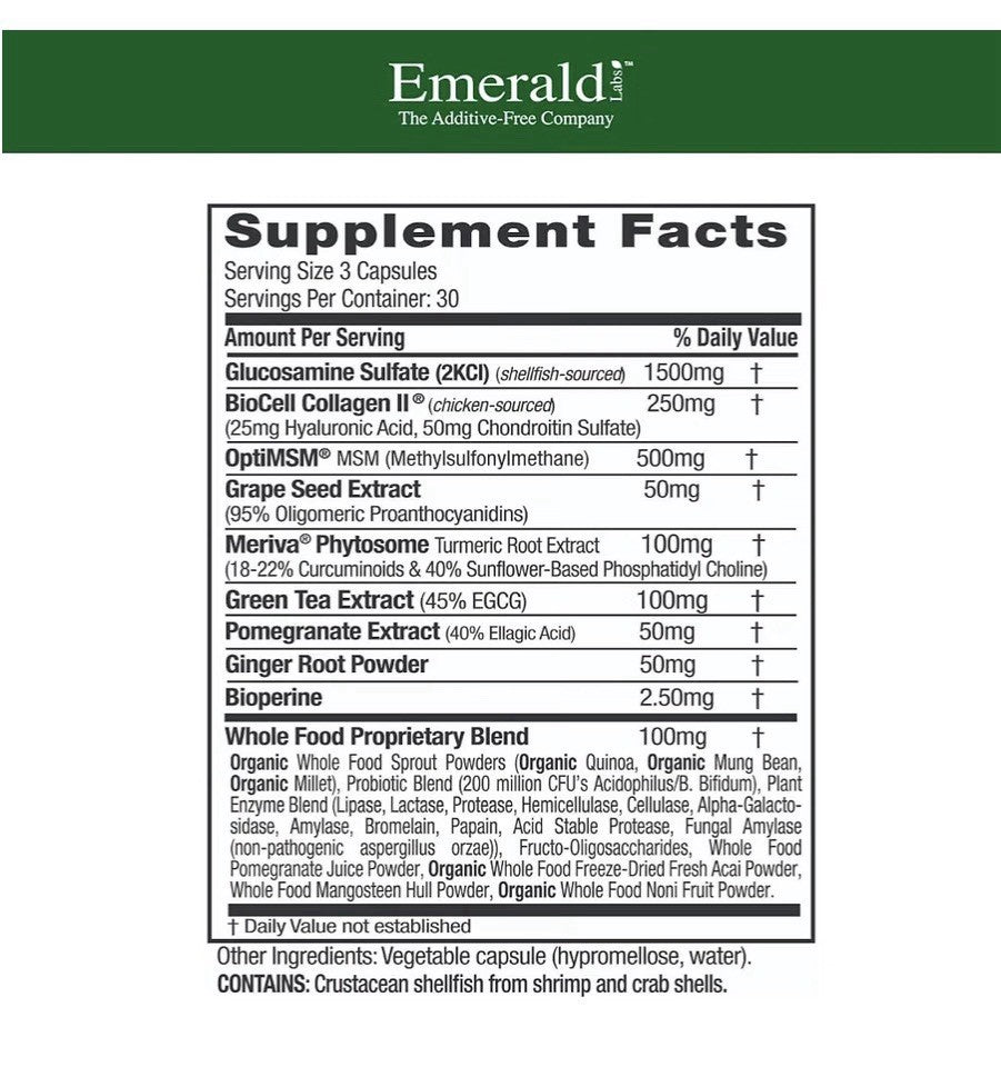 EMERALD LABS Joint Health Biocell Collagen II OptiMSM Joint Mobility Flexibility