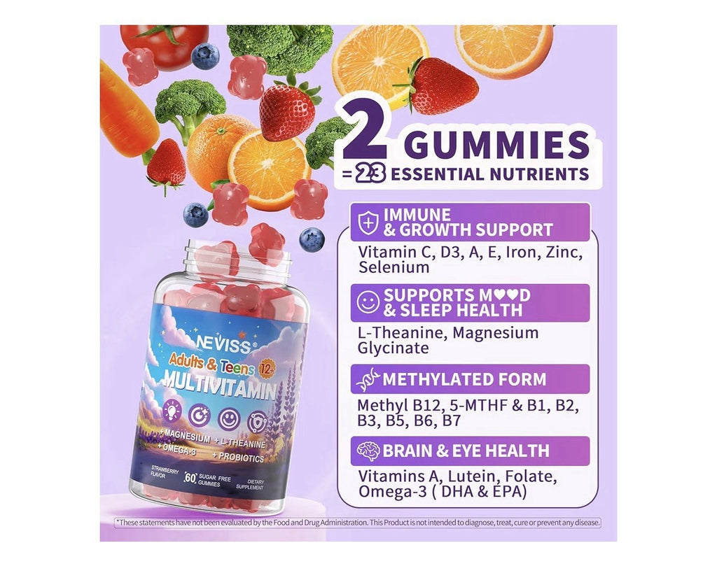 NEVISS Multivitamin Adults & Teens 12+ Calm & Focus 2 Pack 60 Gummies Each Pack