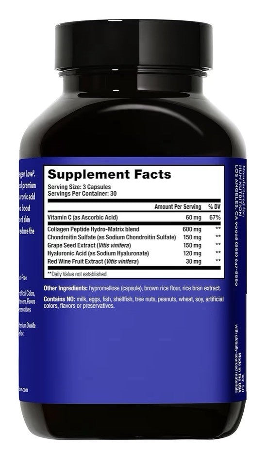 HUM Collagen Love Skin Supplement Skin Elasticity & Firmness Women & Men 90 Caps