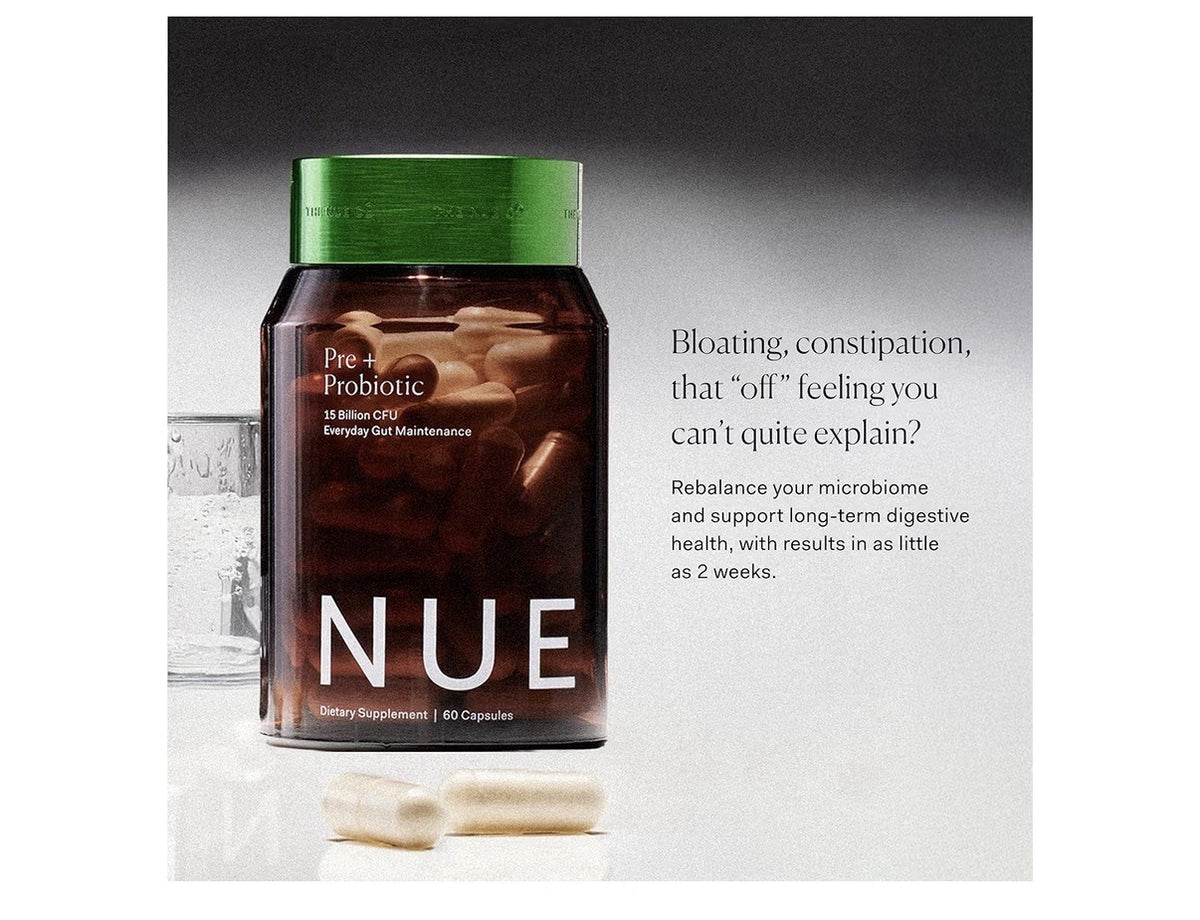 Nue Pre + Probiotic Everyday Gut Maintenance 15 Billion CFU Supplement 60Capsule