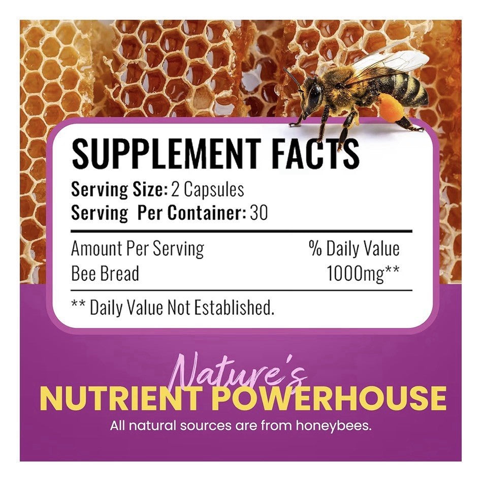HONEYBEEZONE Bee Bread Nutrients Dense Superfood Energy Immune Support 60capsule